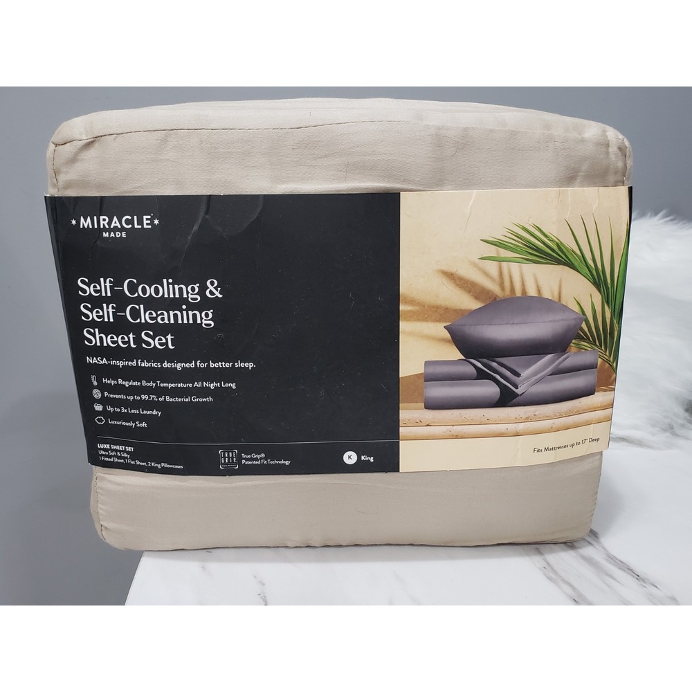 Miracle Made Sheet Set KING Luxe Self-Cooling Self-Cleaning  SAND Tan